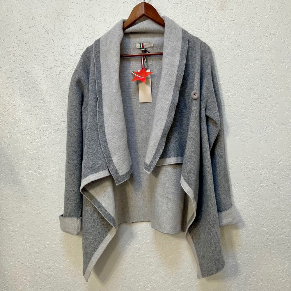 A.IDA Italia‎ Contemporary Knitwear Grey Wool Blend Draped Cardigan NWT M